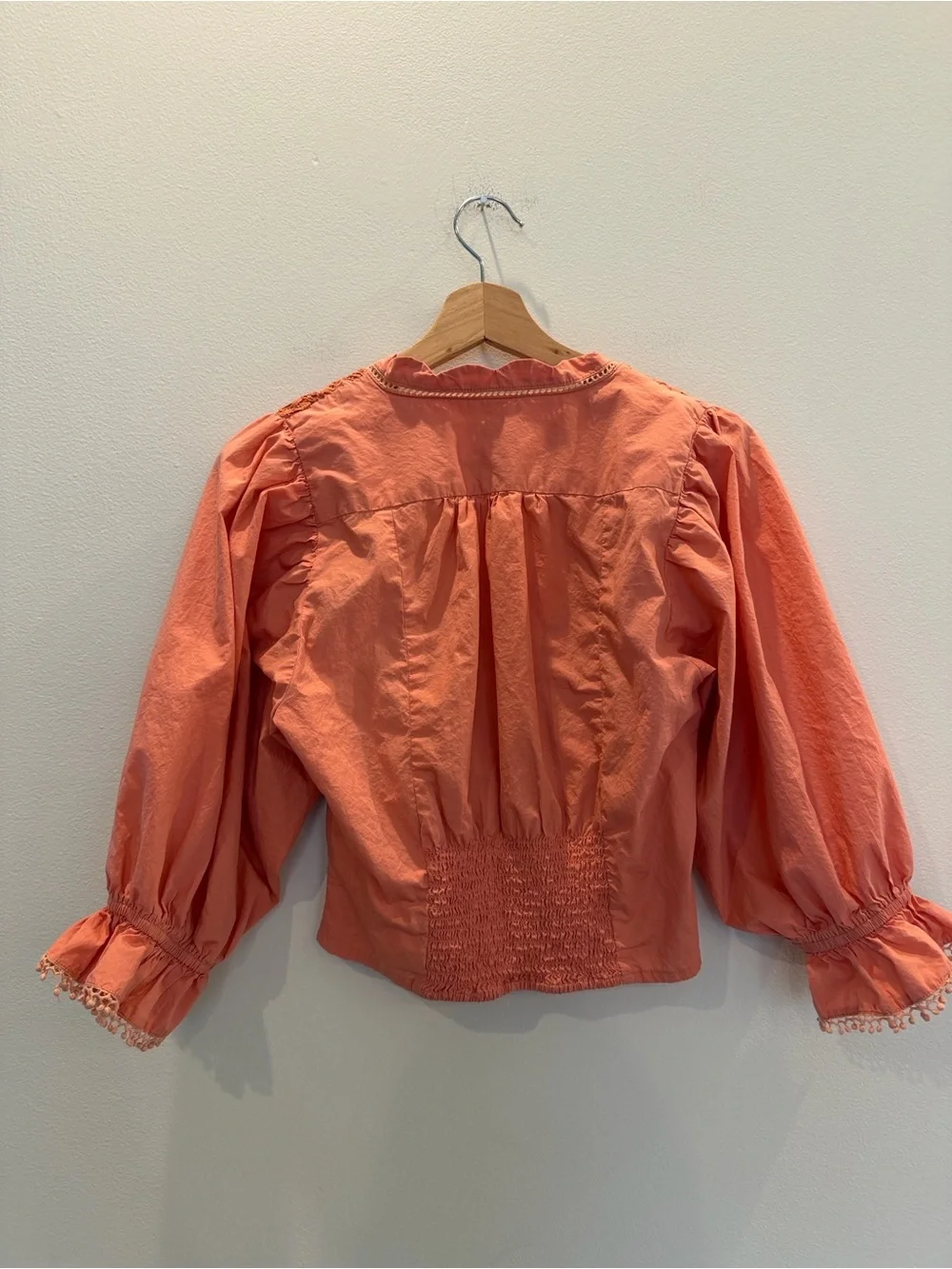 Free People Pink Peach Lace Cutout Button Front Blouse Top Small Boho Festival